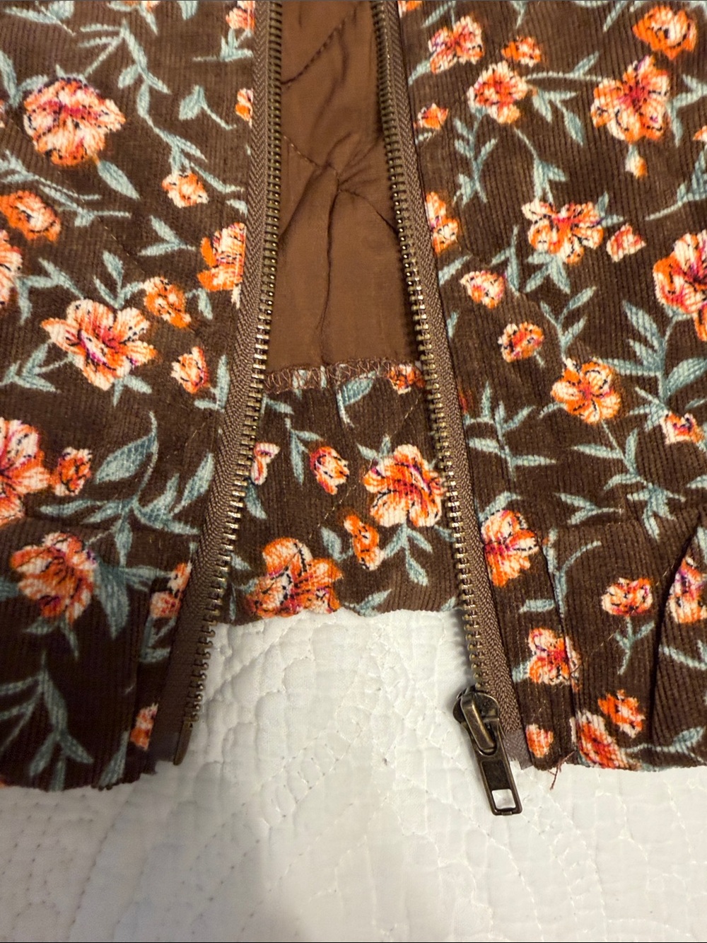 ODDY Brown Floral Quilted Puffer Jacket with Tan Yoke - Picture 4 of 6